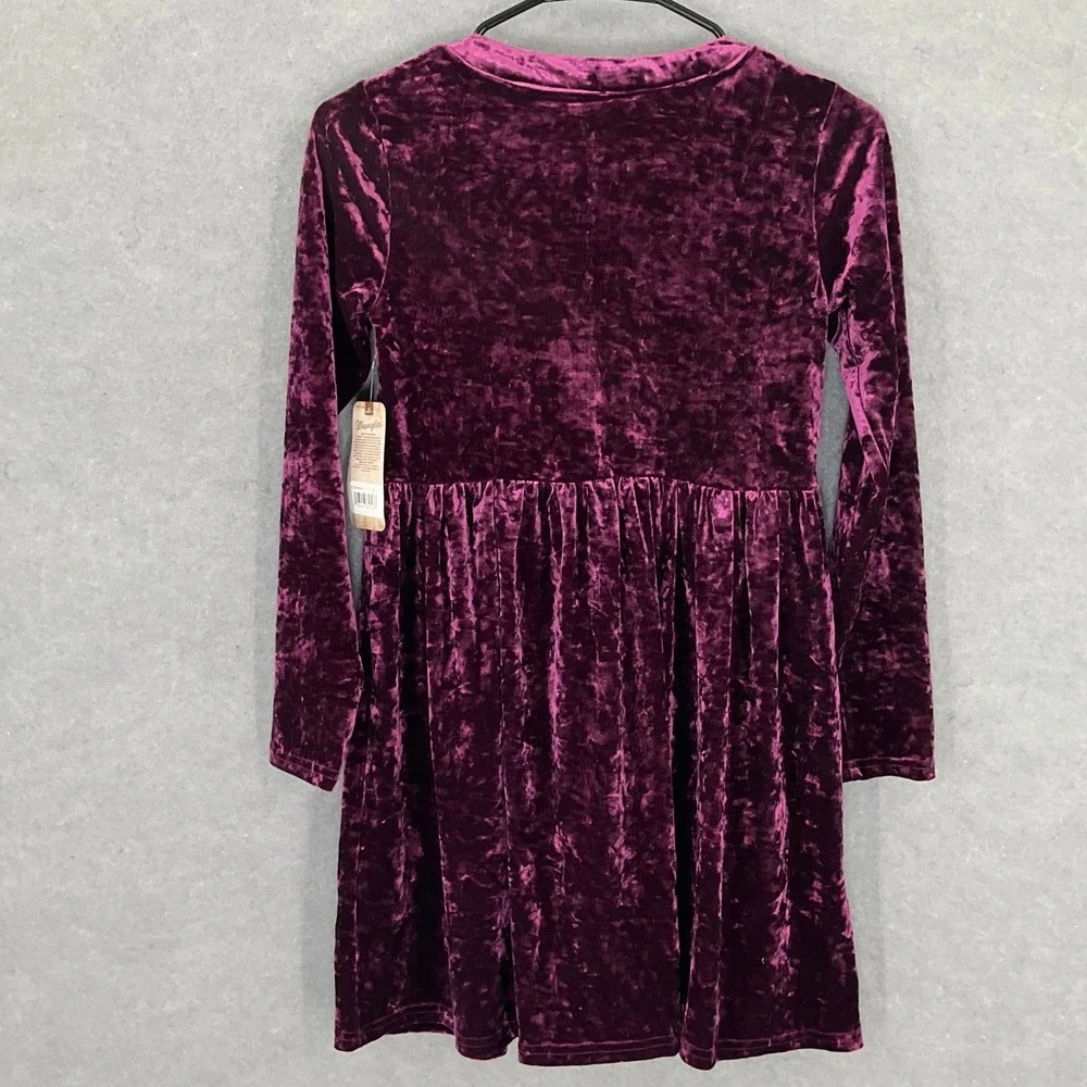 Wrangler Girls Purple Velvet Long‎ Sleeve Buttons Dress Sz L Cowgirl Western